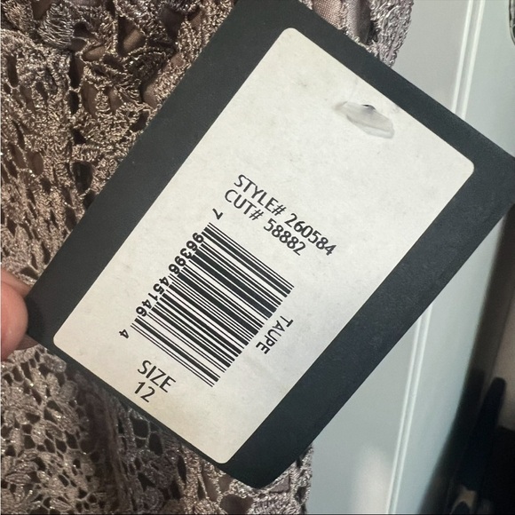 Marina Dress Scalloped Edges with Lace Overlay, Taupe, New with Tags - Picture 7 of 7
